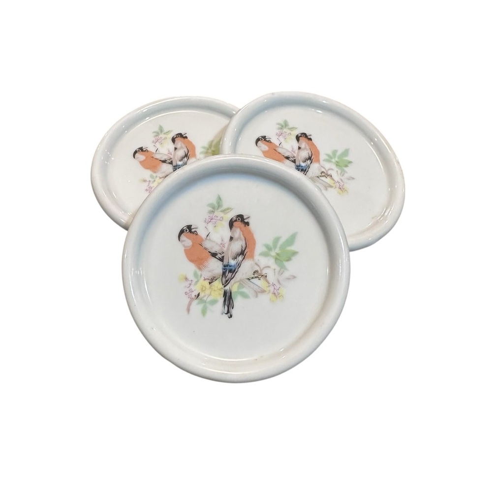 Vintage Porcelain Bullfinch Bird Trinket Dish Small Floral‎ Plate Unmarked